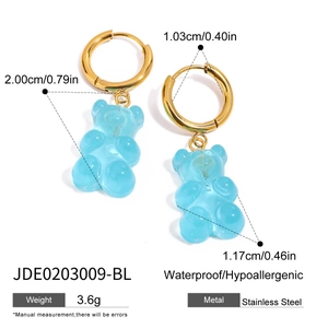 Dimensions détaillées des boucles d'oreilles ours en acier bleu avec marquages