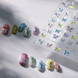 Holographic Butterfly Nail Art Stickers Ultra Thin Adhesive Aurora Flower Relief Bronzing DIY Manicure Decoration