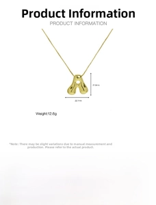 Detail view of 18k gold plated brass balloon letter A pendant with size dimensions