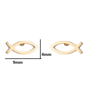 Minimalist gold stainless steel fish stud earrings with 4mm by 9mm size dimensions