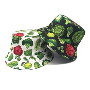 Vegetable Print Bucket Hat Polyester Sun Protection Outdoor Travel Fisherman Cap Vintage Novelty For Men Women