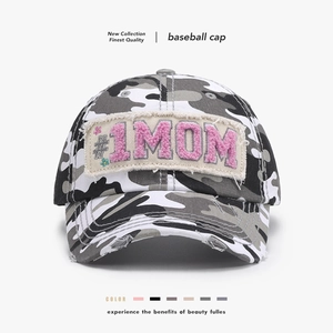 Washed Cotton Baseball Cap With Towel Embroidery Letter #1 MOM Distressed Ripped Vintage Sun Hat Adjustable For Adults