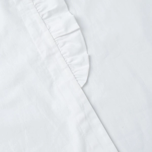 Macro view of high-quality white fabric with precise stitching and ruffle details