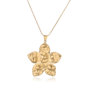 Minimalist gold plated sunflower pendant necklace with hammered texture on white background