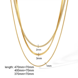 Detailed specs of 18k gold plated layered chain necklaces with precise measurements