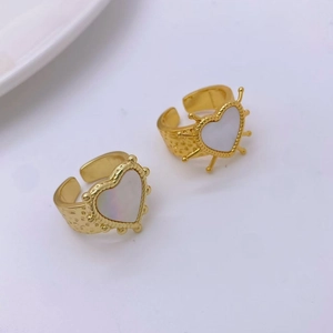 Vintage gold plated heart rings with radiant shell inlay and adjustable open band
