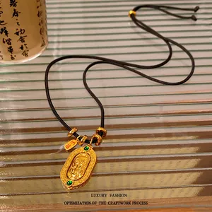 New Chinese style gold-plated necklace with dragon relief and green emerald pendants