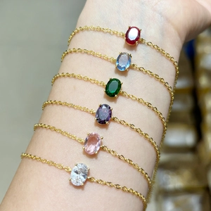 Elegant Women Bracelet Gold Plated Copper Colorful Oval Zircon Stone Retro Vintage Style Adjustable Jewelry Accessory