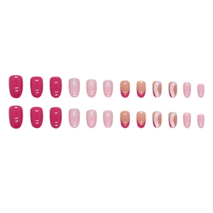 Barbie pink glitter swirl French round false nails press-on manicure set 24pcs
