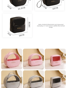Detail view of large PU leather toiletry bags with clear PVC window and zipper closure