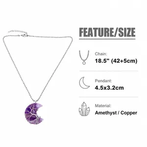 Detailed size specifications for the handcrafted Amethyst Moon Tree of Life necklace