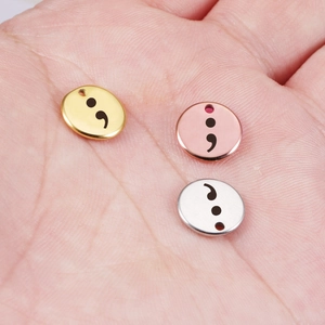 Semicolon engraved geometric round pendants in gold, silver, and rose gold finishes