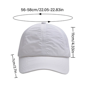 White quick-dry visor sun hat with dimension labels showing size and head circumference
