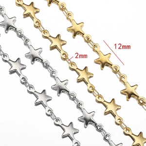 Stainless steel star chain in gold and silver finish with 12mm charms for DIY jewelry making