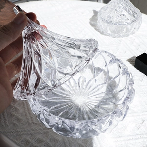 Transparent crystal diamond pattern glass storage jar with pointed lid for jewelry and candy