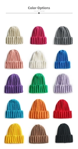 Matrix display of 15 solid colors for the ribbed knit beanie hat collection