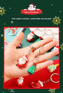 Close-up of soft silicone Christmas keychains featuring Santa and tree charms