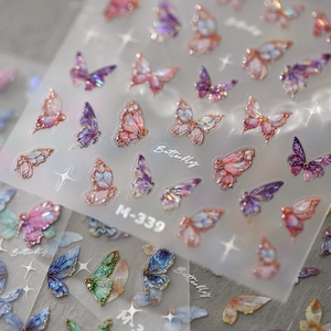Luxury butterfly nail art stickers M-339 with laser holographic metallic finish effect
