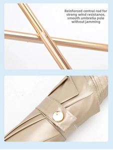 Detail showing thickened windproof metal shaft and champagne gold waterproof folded fabric