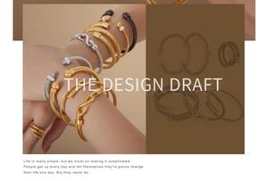 Macro view of detailed steel cable twist texture on gold and silver bangles with zircons
