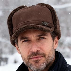 Winter faux suede trapper hat with warm ear flaps and faux fur lining for cold weather