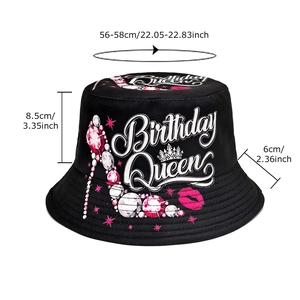 Birthday Queen Fischerhut mit High-Heel-Design und detaillierten Größenangaben