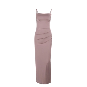 Slim fit dusty pink maxi dress with adjustable straps and flattering side ruching details
