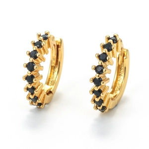 Chic 18K gold plated hoop earrings featuring sparkling black zircon stones set in a huggie style