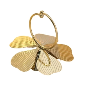 Polished 18K gold plated stainless steel four-leaf clover flower ring for women