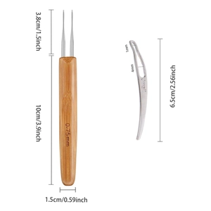 Detailed size specifications of 0.75mm double dreadlock crochet hook and latch needle tool