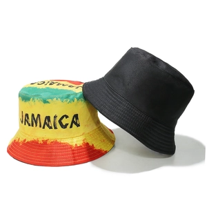 Classic black and vibrant Jamaica gradient bucket hats for hip hop street style