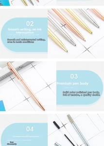 Detailed view of polished metal ballpoint pens showing smooth writing and refillable parts