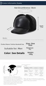 Size chart for men's thermal PU leather hat showing dimensions and measurement guide