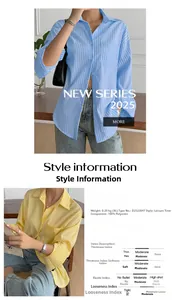 Detailed spec sheet and striped long sleeve leisure shirts in blue and yellow variants