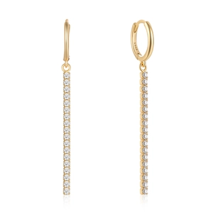 Detail of S925 sterling silver gold fringe earrings with sparkling white cubic zirconia