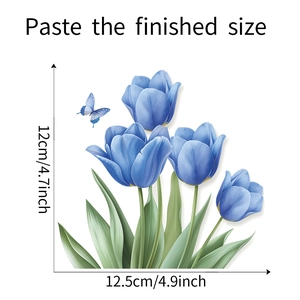 Detailed view of blue tulip and butterfly wall sticker showing 12.5cm width size