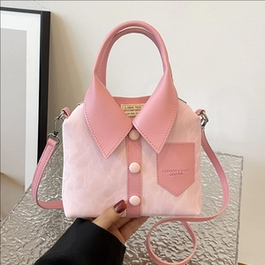Women Creative Shirt Collar Design Handbag PU Leather Small Square Crossbody Bag With Button Detail Trendy Casual Chic