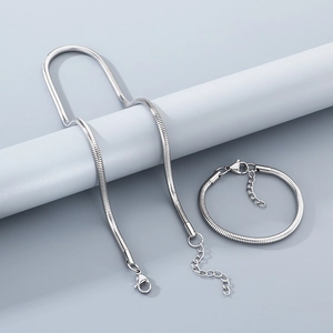 Collier Et Bracelet En Acier Inoxydable Minimaliste Chaîne Serpent Pour Hommes Femmes Bijoux Style Hip Hop Punk Or Argent Chaîne À Maillons Lisses Accessoire