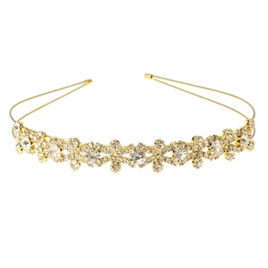 Elegant gold headband with sparkling white crystals for bridal or party hairstyles