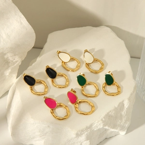 Bohemian 18K gold plated titanium steel earrings with colorful enamel drip design