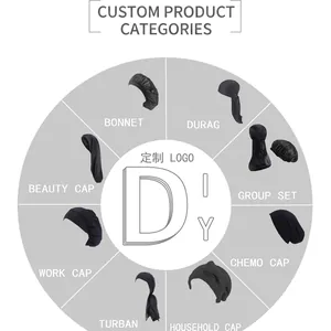 Collection of black silky durags and bonnets for customized hair care headwear