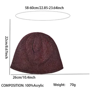 Size chart for thermal reflective beanie showing dimensions, 100% acrylic material and weight