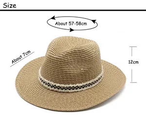 Size chart for summer straw hat with 57-58cm circumference and 7cm brim width measurements