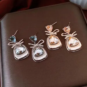 Orecchini Pendenti Con Fiocco Cuore Goccia Con Perno In Argento Rame Strass Gioielli Eleganti