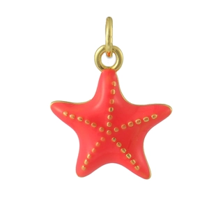 Chic 18k gold plated starfish pendant with coral red enamel for DIY jewelry making