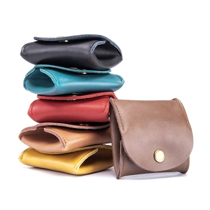 Japanese style genuine leather mini coin purses with snap buttons in six various colors