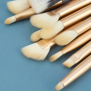 13pcs eye makeup brush set with gold metal handles and soft dense white synthetic bristles