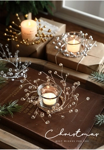 Beaded acrylic Christmas tree candle holder with golden pearls and clear crystals