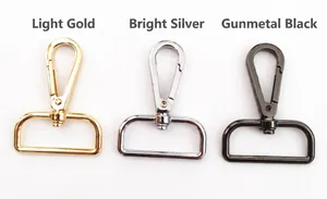Metal lobster claw hooks for bag straps in light gold, bright silver and gun black finishes