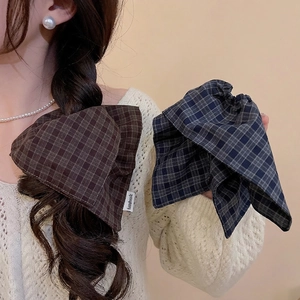 Korean Style Plaid Fabric Scrunchies Double Layer Elastic Hair Ties Vintage Checkered Pattern Hair Bands For Women